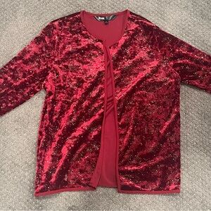 LuLaRoe Stella Elegant Scarlett Red Velvet Jacket with Gold Accents Size S